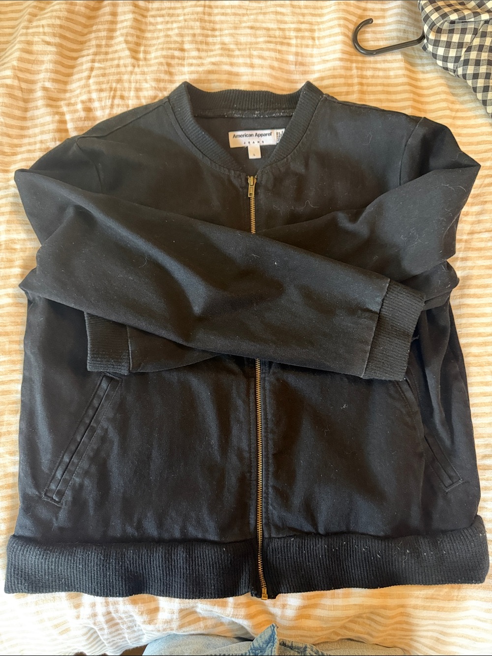 American Apparel Black Bomber Jacket - Classic Ribbed Hem